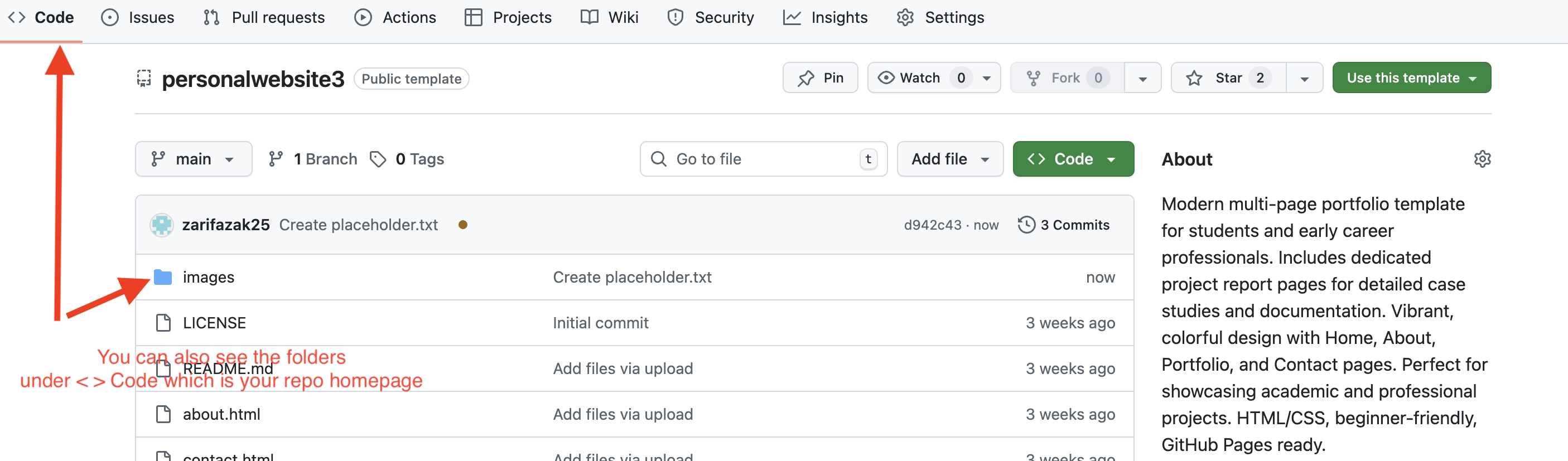 Screenshot showing the add file button under < > Code tab to start creating a folder.