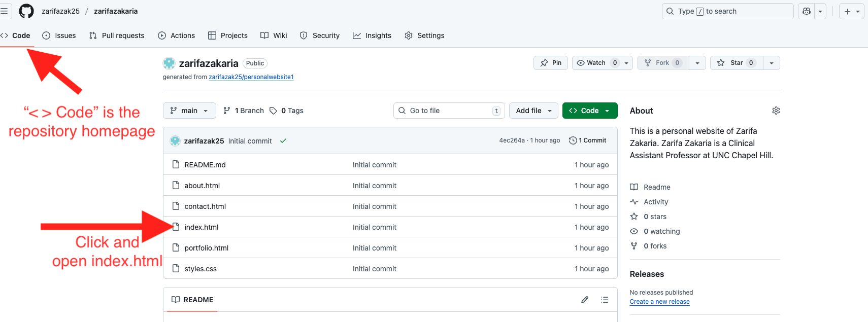 Screenshot showing the github repo < > Code tabe