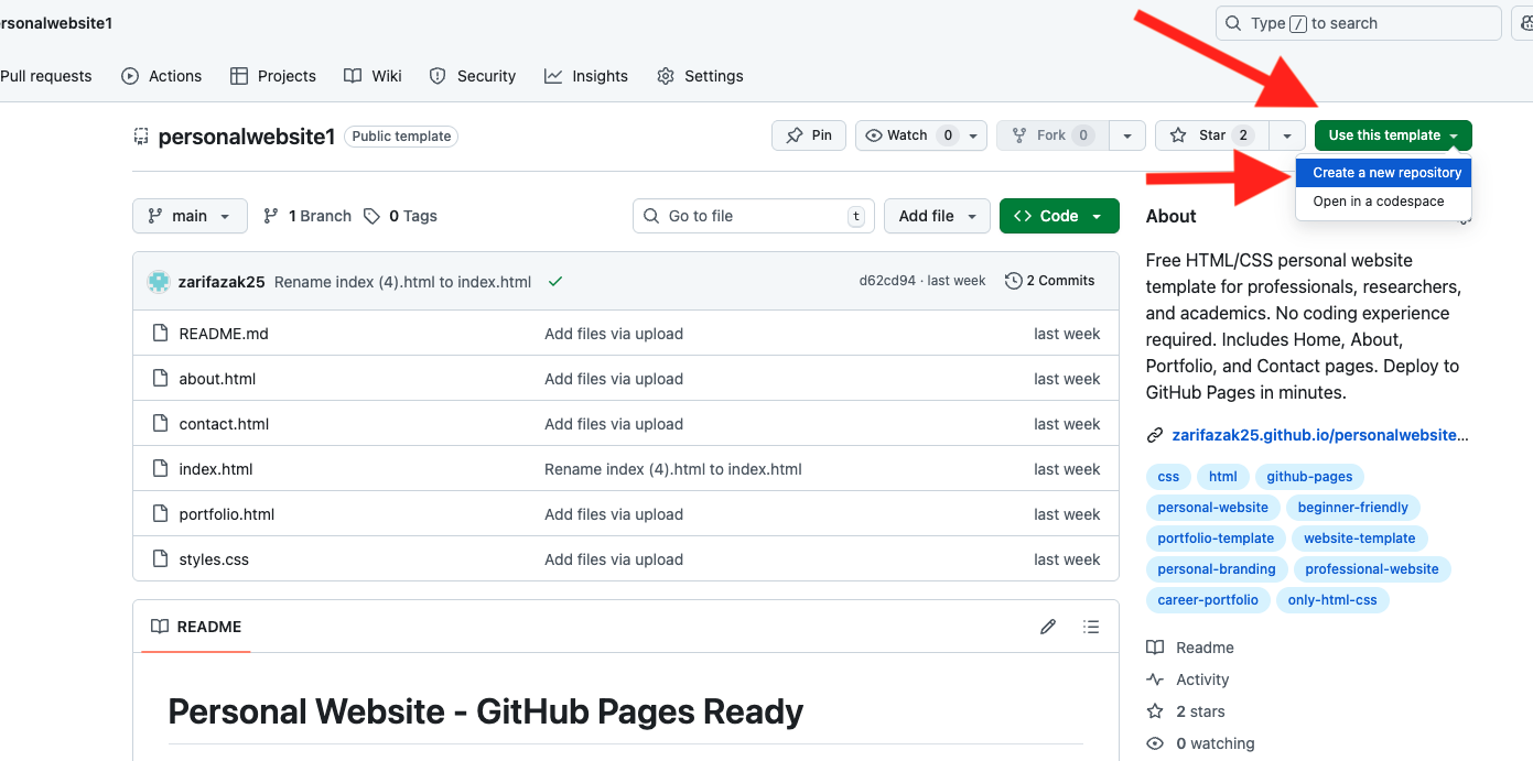 screenshot showing the green use this template button